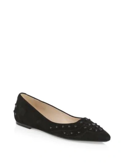 Shop Tod's Studded Suede Ballet Flats In Black