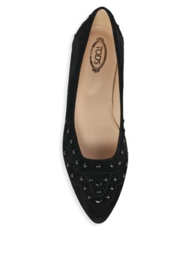 Shop Tod's Studded Suede Ballet Flats In Black