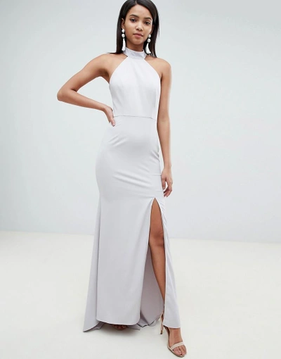 Shop Jarlo High Neck Fishtail Maxi Dress With Open Back Detail In Gray-grey