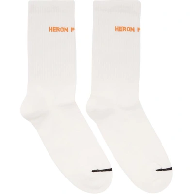 Shop Heron Preston White Logo Cotton Rib Socks In White/orang