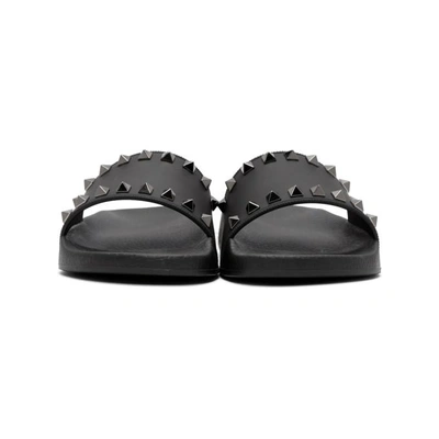 Shop Valentino Black  Garavani Rockstud Pool Slides