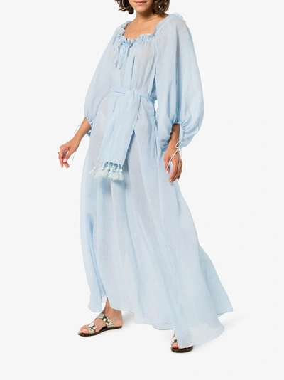 Shop Three Graces Honeymoon Ramie Long Sleeve Maxi Dress In Blue