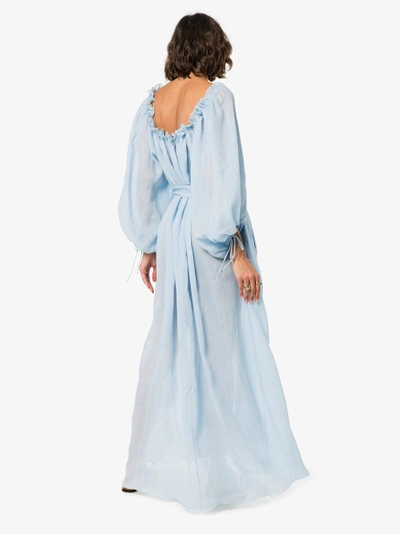 Shop Three Graces Honeymoon Ramie Long Sleeve Maxi Dress In Blue