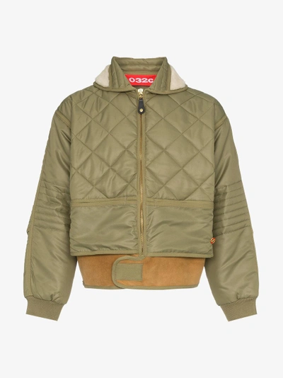 Shop 032c Cosmo Shearling Collar Quilted Bomber Jacket In Green
