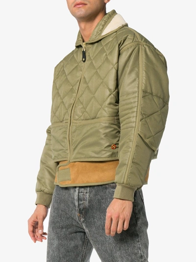032c Cosmo Shearling Collar Quilted Bomber Jacket - Green | ModeSens