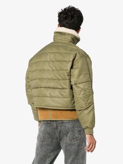 Shop 032c Cosmo Shearling Collar Quilted Bomber Jacket In Green