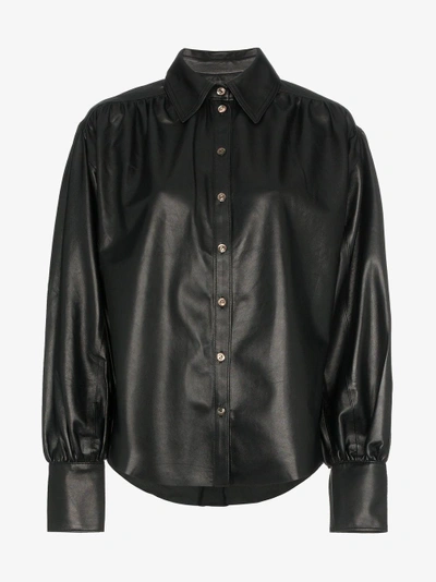 Shop Skiim Button Down Leather Shirt In Black
