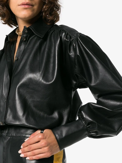 Shop Skiim Button Down Leather Shirt In Black