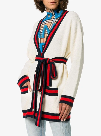 Shop Gucci Oversized Embroidered Cardigan In Nude/neutrals