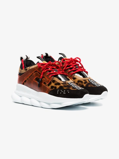 Shop Versace Multicoloured Chain Reaction Leopard Print Leather Sneakers