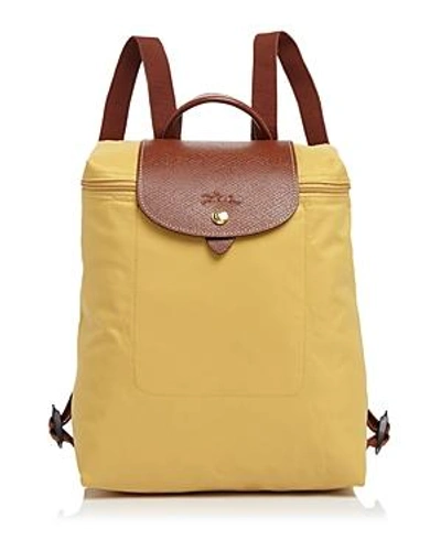 Pliage leather backpack Longchamp Yellow in Leather - 21806510