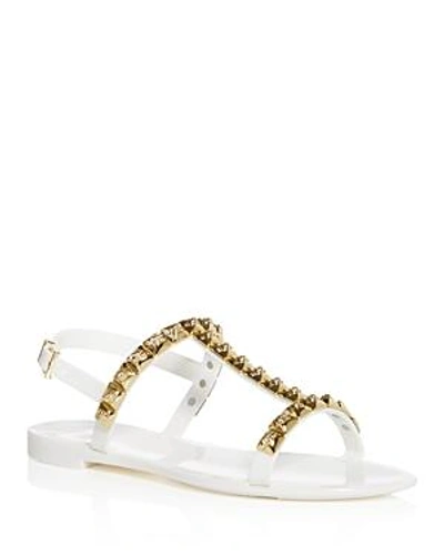 Shop Stuart Weitzman Women's Jelrose Studded T-strap Jelly Sandals In White