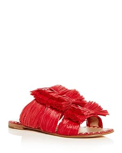 Shop Pour La Victoire Layne Raffia Slide Sandals In Red