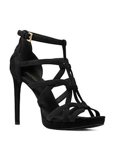 Shop Michael Michael Kors Women's Sandra Strappy Suede Platform High-heel Sandals In Black