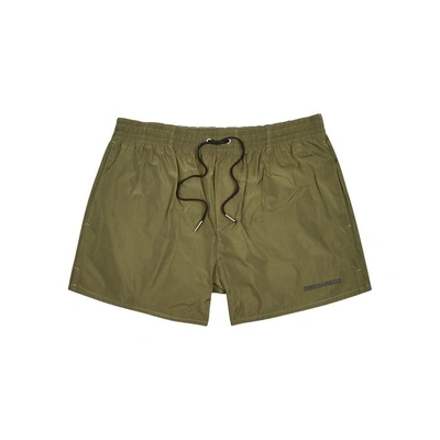 Shop Dsquared2 Icon Army Green Swim Shorts