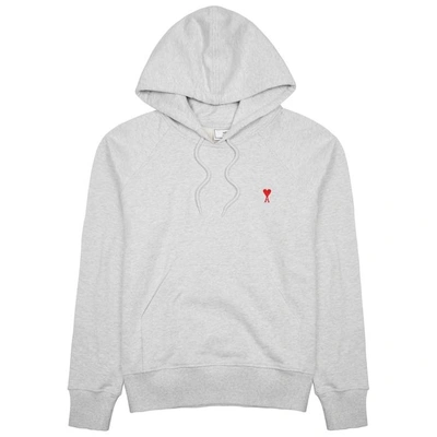Shop Ami Alexandre Mattiussi Logo-embroidered Hooded Cotton Sweatshirt In Grey