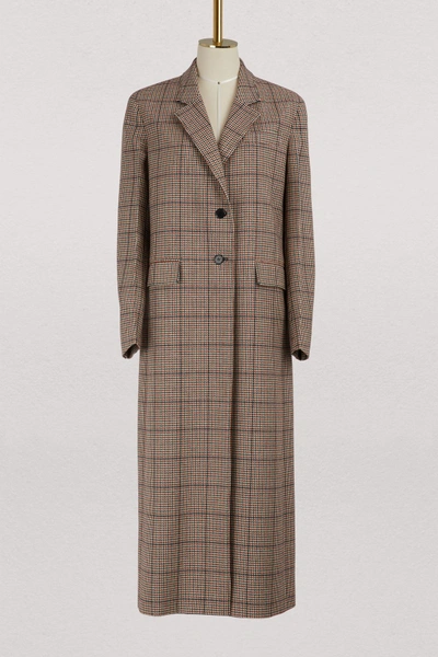 Shop Prada Wool Long Coat In Brown