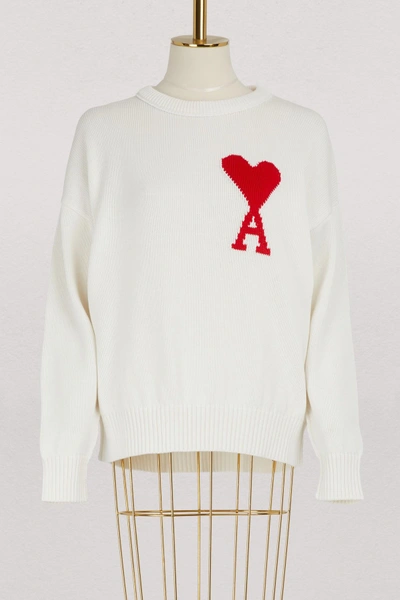Shop Ami Alexandre Mattiussi Oversized Logo Sweater In Off White