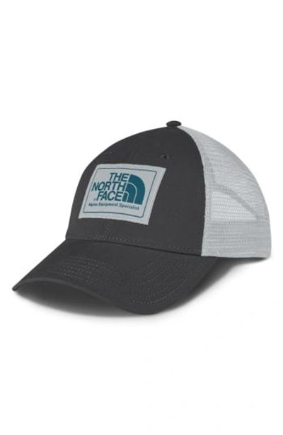Shop The North Face Mudder Trucker Hat - Grey In High Rise Grey/ Blue Coral