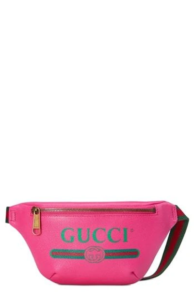 Shop Gucci Leather Belt Bag - Pink In Bright Pink/ Vert Red