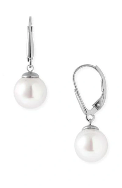 Shop Majorica Pearl Drop Earrings In White Pearl/ Silver