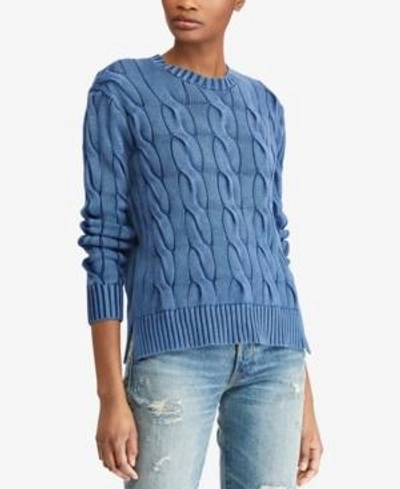 Shop Polo Ralph Lauren Cable-knit Cotton Sweater In Indigo Blue