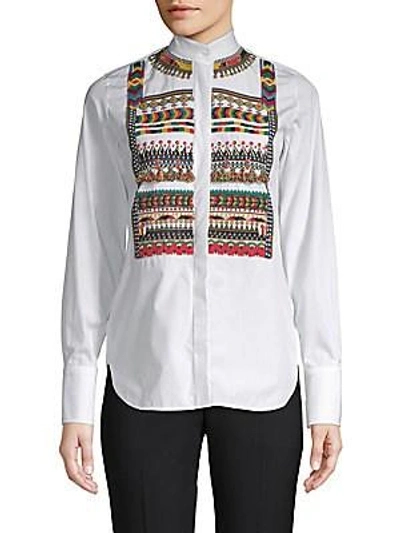 Shop Valentino Aztec Cotton Button-down Shirt In White Multi