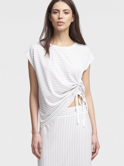 Shop Donna Karan Striped Shirred Top In White