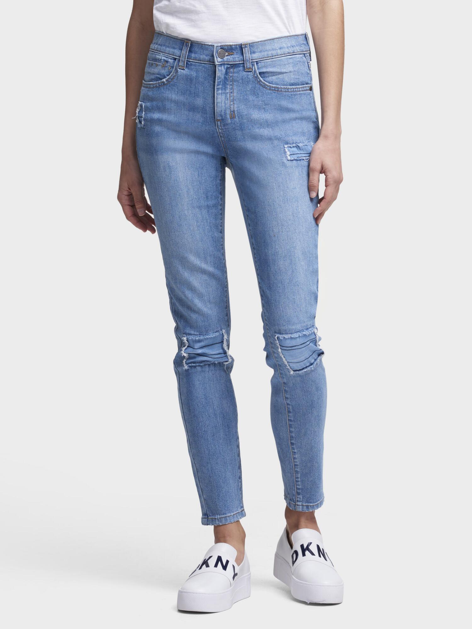 Donna Karan The Soho Skinny Jeanstudded & Patched In Washed Denim