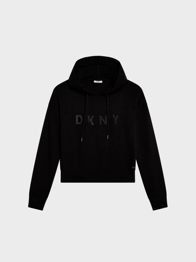 Shop Donna Karan Cropped Logo Hoodie In Black
