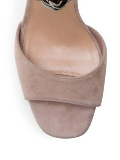 Shop Valentino Metal-weave Suede Block Heel Sandals In Powder