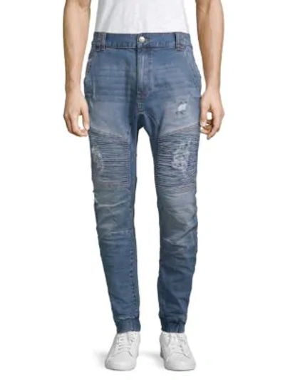 Shop Nxp Destroyer Moto Distressed Jeans In Blue Trash