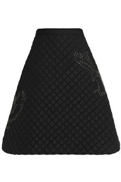 Shop Msgm Woman Crystal-embellished Quilted Shell Skirt Black
