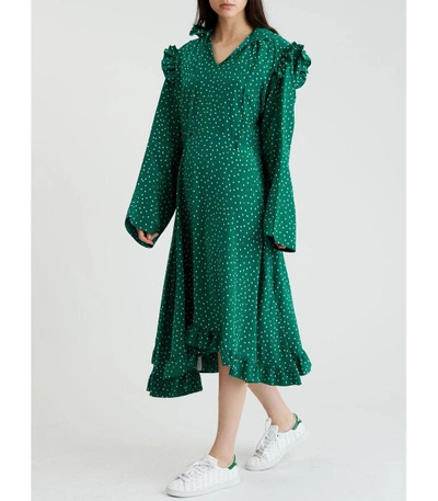 Shop Vetements Green Hooded Emoji Print Dress