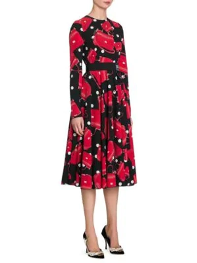 Shop Dolce & Gabbana Flared Handbag Print Dress In Black