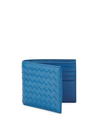 Shop Bottega Veneta Leather Woven Wallet In Blue