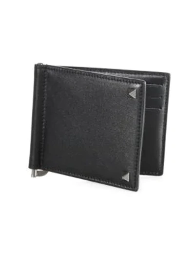 Shop Valentino Rockstud Billfold Calf Leather Wallet In Black