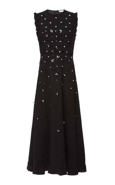 Shop Red Valentino Sequins Flower Embroidery Dress In Black