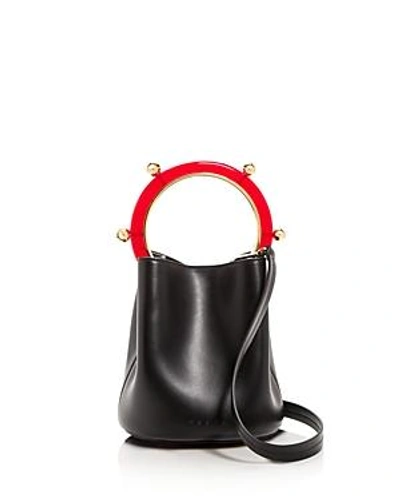 Shop Marni Small Leather Bucket Bag In Black/gold