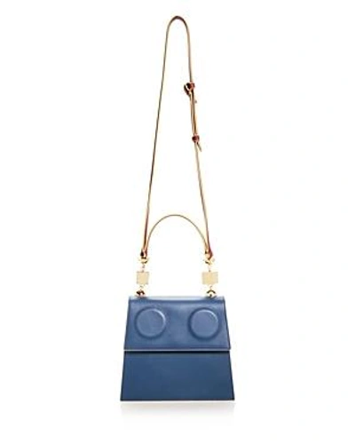 Shop Marni Medium Color-block Leather Satchel In Blue/burgundy/gold