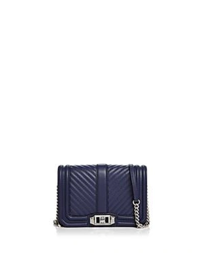 Shop Rebecca Minkoff Love Small Chevron Quilted Leather Crossbody In True Navy/silver