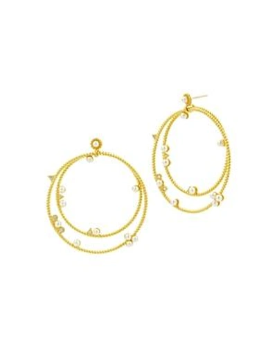 Shop Freida Rothman Radiance Studded Double Loop Drop Earrings In Gold