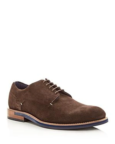 Shop Ted Baker Men's Lapiin Perforated Suede Plain Toe Oxfords In Brown
