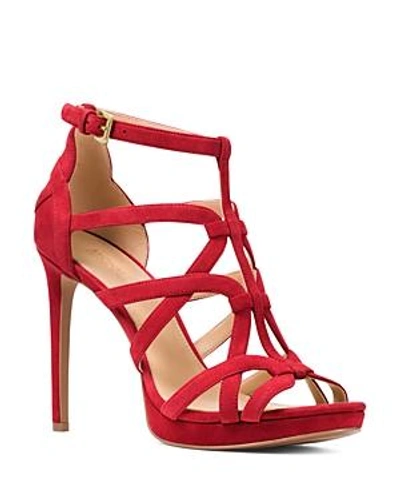 Shop Michael Michael Kors Women's Sandra Strappy Suede Platform High-heel Sandals In Scarlet