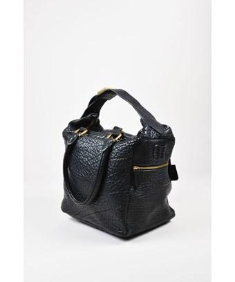 black pebble leather handbag