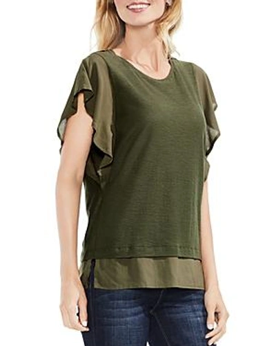 Shop Vince Camuto Mixed Media Flutter Sleeve Top In Legion Green