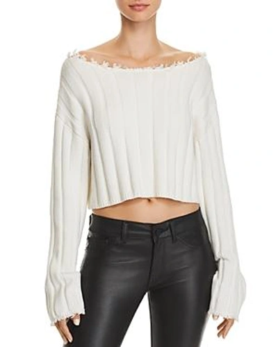 Shop Alexander Wang T Alexanderwang.t Off-the-shoulder Cropped Sweater In Ivory