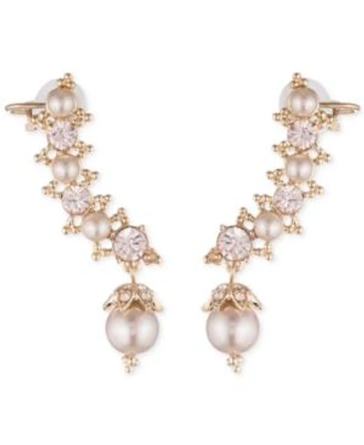 Shop Marchesa Swarovski & Imitation Pearl Ear Climber Earrings In Gold