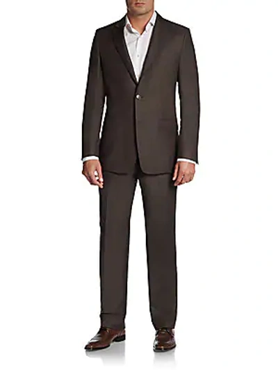 Shop Versace Slim-fit Solid Woven Suit In Dark Brown