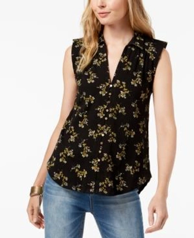 Shop Lucky Brand Button-down Sleeveless Shirt In Black Multi